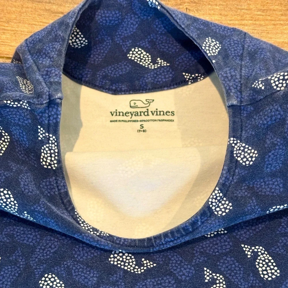 Vineyard Vines Girls 7-8 Small Knit Polka Dot Whales Tisbury Blue Shift Dress